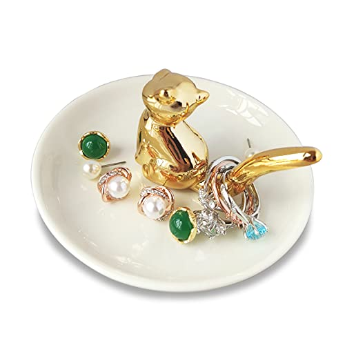 Bealuffe Ceramic Cat Ring Holder Dish for Jewelry Storage