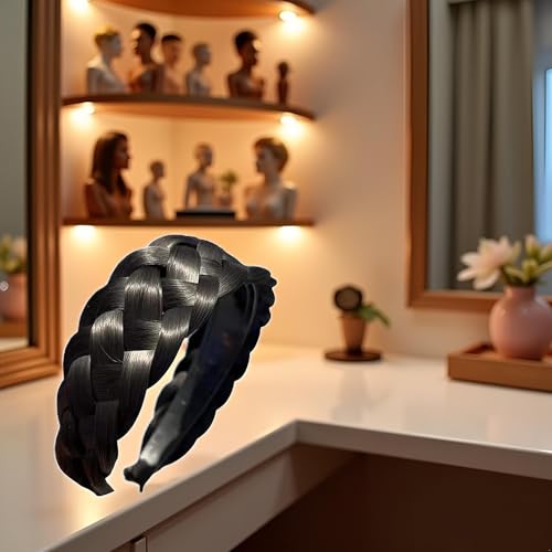 Mozff Black Brown Braided Headband Wig Wide-Brimmed Hair Hoop