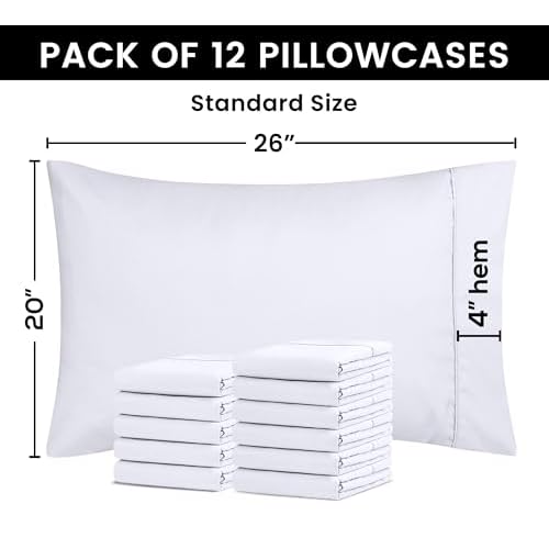 Utopia Bedding Standard Pillow Cases - 12 Pack - Envelope Closure - Soft Brushed Microfiber Fabric - Shrinkage and Fade Resistant Pillow Covers Standard Size 20 X 26 Inches (Standard, White)