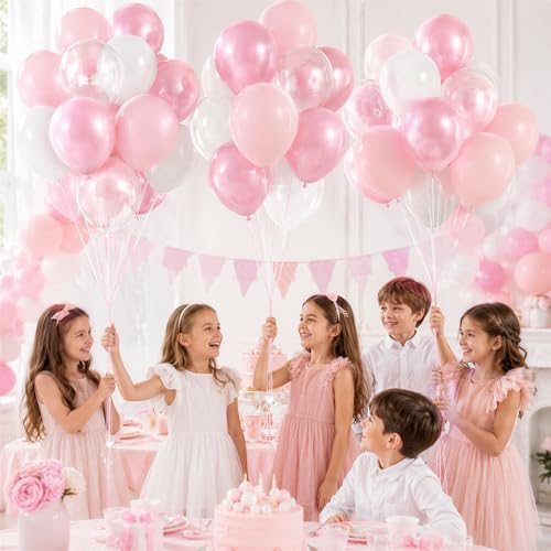 Pink and White Balloons 60-Piece 12-Inch Latex Balloon Kit for Party Decor