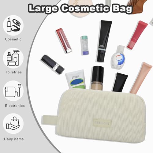 JINSI Large Corduroy Makeup Bag, Travel Toiletry Organizer Pouch
