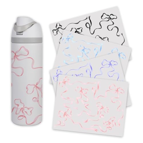 4PCS Bows Stickers for Owala Water Bottle, Stickers Waterproof Compatible with Urban Outfitters Owala Bottles, Tumbler Cup Accessories Decal Decorate (4 Color, 24oz)