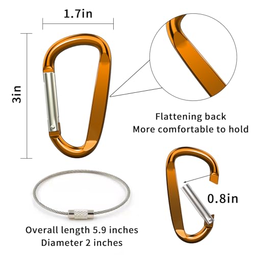 3" Aluminum Carabiner Clips, 12PCS D Ring Shape Keychain Carabiners Hook Buckle