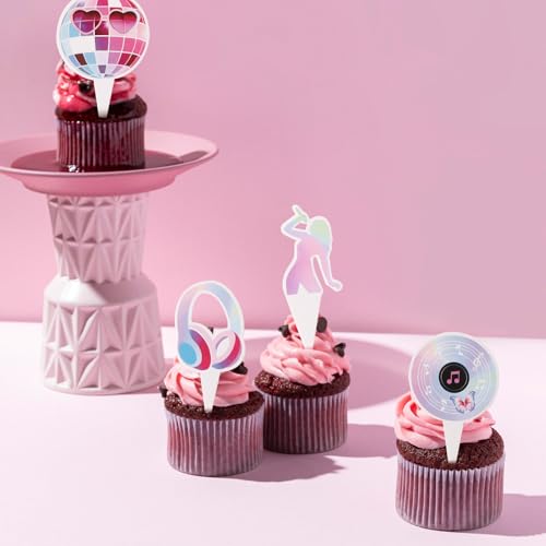 Music Themed Birthday Cupcake Toppers - 24 Pcs Popular Eras Party Decorations for Girls & Fans