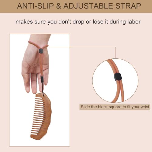 Wooden Labor Comb with Wrist Strap Peachwood Birthing Comb