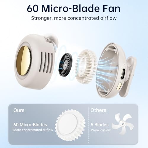 Neorine Portable Bladeless Clip-On Fan - 3-Speed Rechargeable Waist Fan, White