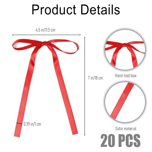 Red Satin Bow Cake Toppers - 20 Pcs Decorative Ribbons for Parties