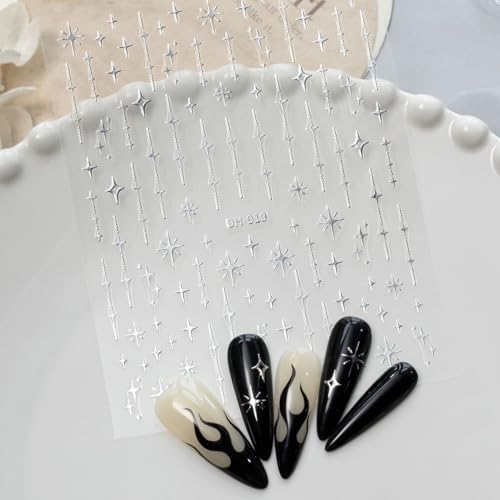 Star Nail Stickers 5 Sheets Holographic Gold Silver Black White Decals