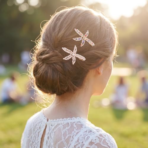 5-Piece Starfish Pearl Crystal Hair Clips Beach Wedding Hair Accessories