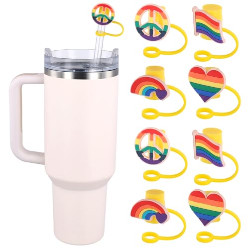 Rainbow Straw Toppers for Stanley Cup - 8 Pcs Silicone Straw Lids