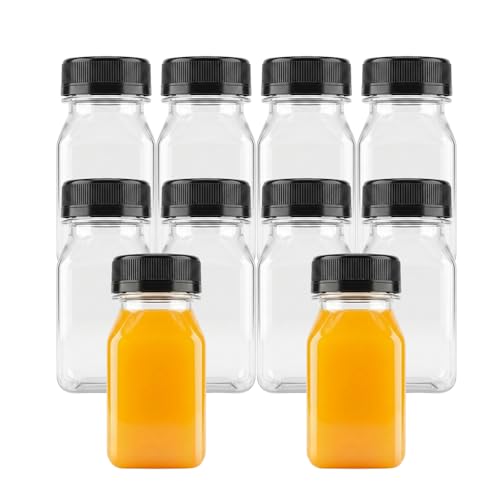 10 Pack 4oz Plastic Juice Bottles with Black Caps - YUYUDEHM