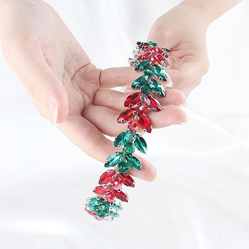 Brihasory Christmas Rhinestone Bridal Headband Red Green Hair Vine
