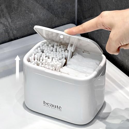 SIROLISA Pop-Up Q-Tip Holder & Cotton Swab Dispenser - White, 4-Compartment