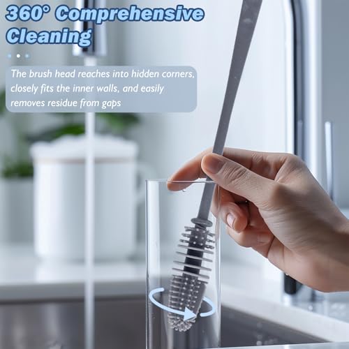 10.62 Inch Gray Bottle Brush with Long Handle for Water Bottles & Thermos