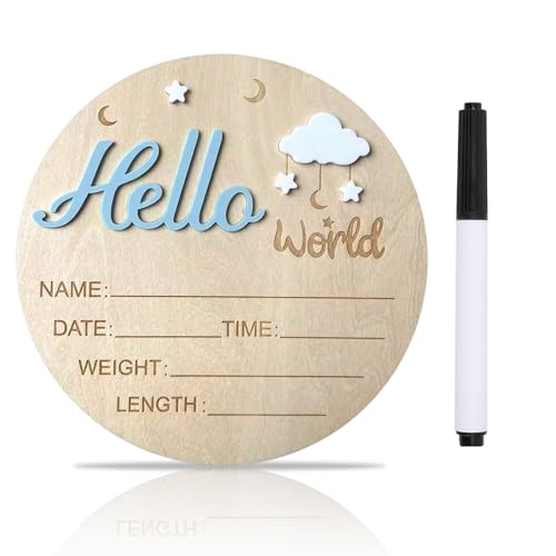 Hello World Baby Announcement Sign - 5.9 Inch Wooden Keepsake