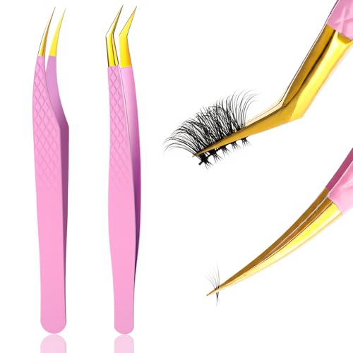 Lash Extension Tweezers Set - 2 Pcs Stainless Steel Isolating Tweezers