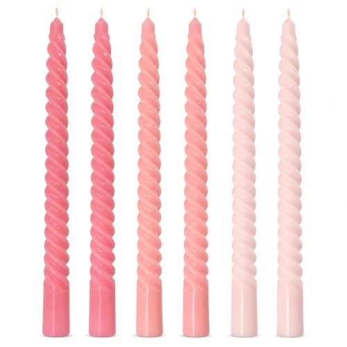 Beilisen 10 Inch Gradient-Pink Spiral Taper Candles, 6 Pack Dripless