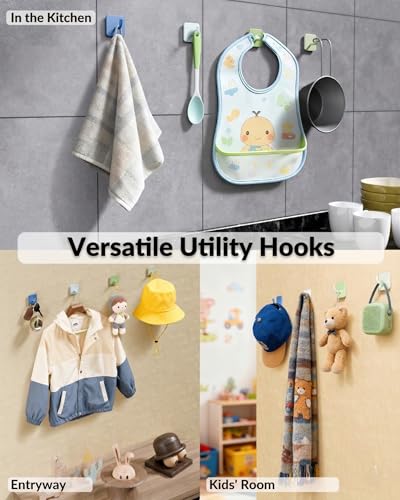 DEKAZIA Kids Wall Hooks - Blue-Green Self-Adhesive Coat Hooks