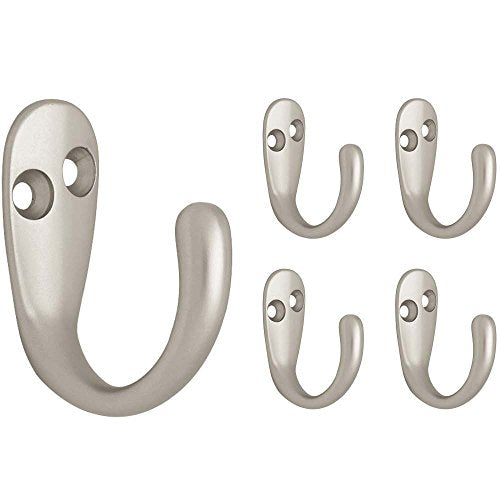 Franklin Brass Single Wall Hooks, Matte Nickel, 5-Pack Coat and Hat Hanger