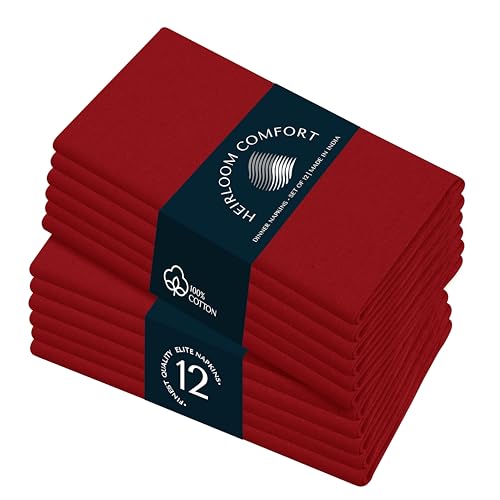 Red Cloth Napkins 17 x 17 Inch Set of 12 - Soft, Absorbent, Reusable Table Linens