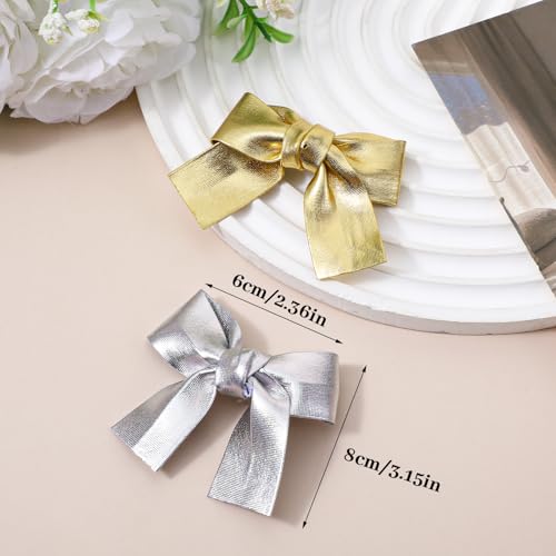Mabor 4PCS Leather Hair Bow Clips - Metallic Gold & Silver Hair Accessories
