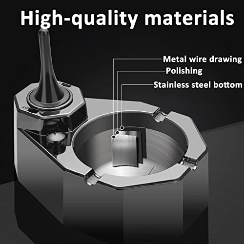 Black Stainless Steel Cigarette Ashtray with Refillable Match Lighter - Gift for Men