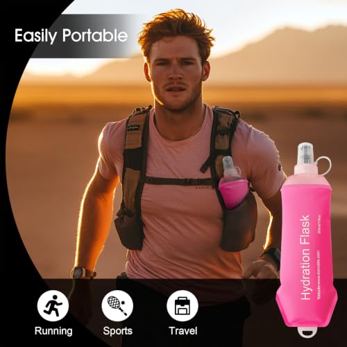 WILDREEDS 500ml Pink Collapsible Soft Water Bottle for Running & Hiking