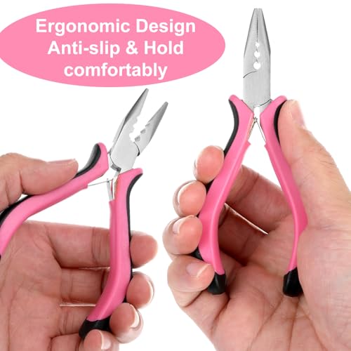 Thinp Micro Ring Hair Extension Pliers, 3-Hole Mini Tool with Pink Grip