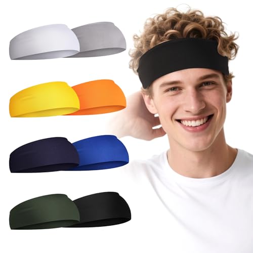 8 PCS Men's Sports Headbands & Sweat Bands, Made of Elastic and Cooling Fabric, Ideal Headbands for Men and Women's Running, Cycling, and Other Indoor and Outdoor Fitness Workouts