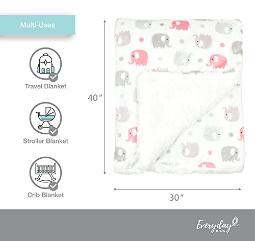 Pink Elephant Minky Baby Blanket for Girls - 30x40 Soft Nursery Decor