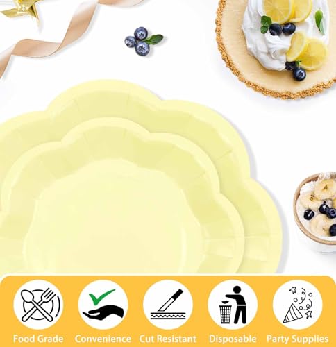 Yellow Paper Plates - 50 PCS Scalloped Disposable Plates Set