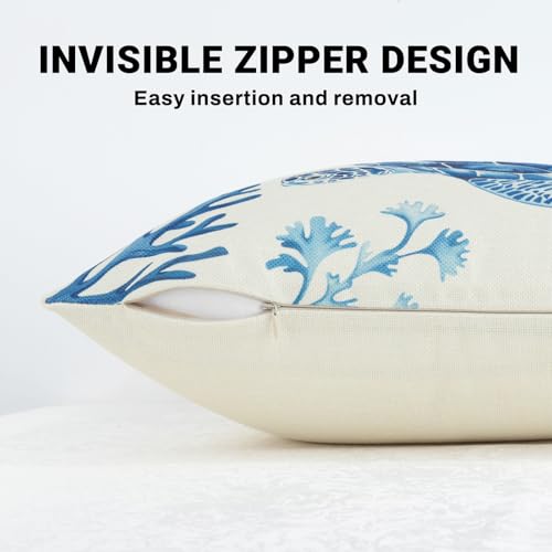 Bonhause Coastal Throw Pillow Covers, Marine Animal Design, 18x18 Inch, Set of 4
