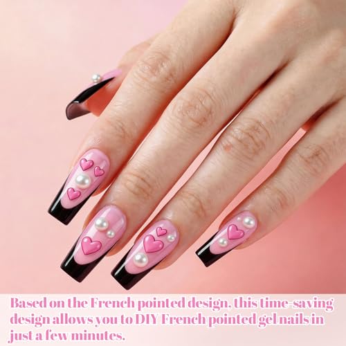 Styquenzer Black French Tip Press on Nails 60 PCS Short Square False Nail Kit
