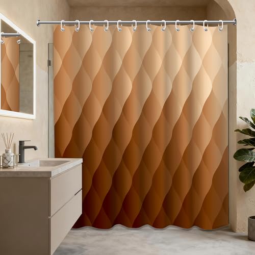 Brown Ombre Shower Curtain 70" x 72" - Waterproof Fabric with Geometric Design