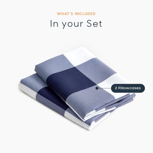 Wake In Cloud Navy Blue & White Buffalo Check Gingham Pillowcases Set of 2 20x26 Inches