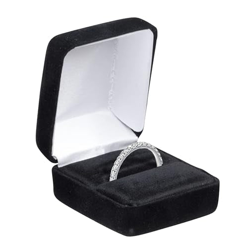 ALLUREPACK Luxury Rounded-Top Black Velvet Ring Box for Engagement