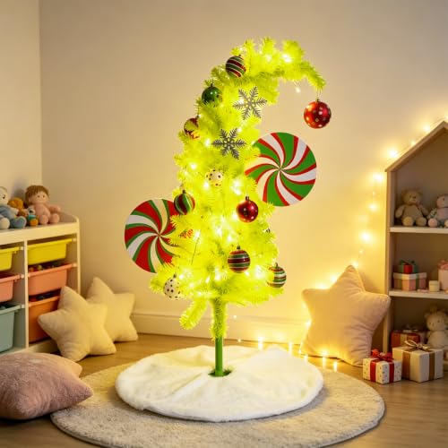 3ft Green Grinch Christmas Tree with Ornaments & Skirt - Waterproof LED Lights