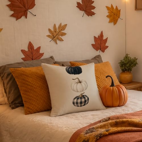White Pumpkin Fall Pillow Cover 18x18 Inch - Cozy Autumn Sofa Decor Fall10
