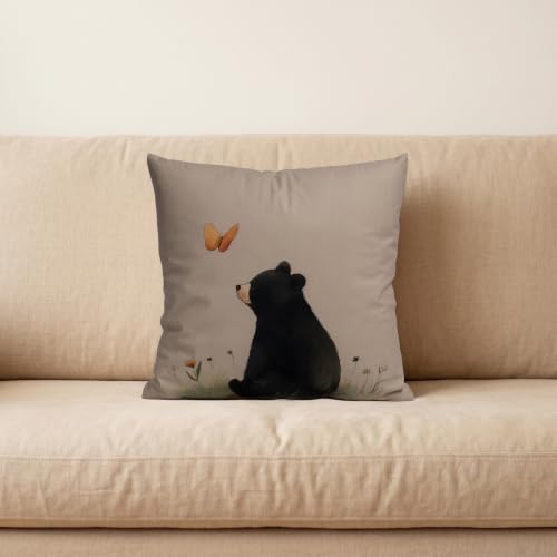 Watercolor Bear Velvet Pillow Cover 18x18 - Rustic Lodge Decor