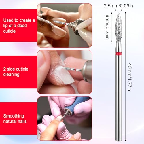 Flame Nail Drill Bits 6 Pcs Cuticle Clean Diamond Bits 3/32"