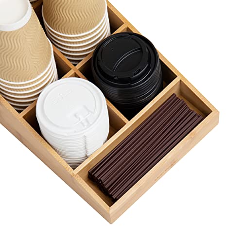 Mind Reader Cup and Condiment Station, Countertop Organizer, Coffee Bar, Rayon from Bamboo , 8.25"L x 14.75"W x 5.25"H, Brown