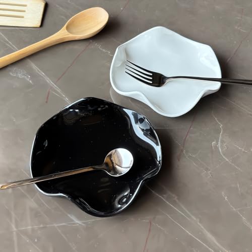 Ceramic Flower Spoon Rest - 5.3 Inch Kitchen Utensil Holder, Black