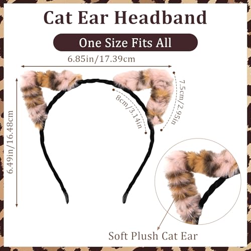 AMCAMI Cheetah Print Ears Headband Soft Fuzzy Animal Cat Headpiece