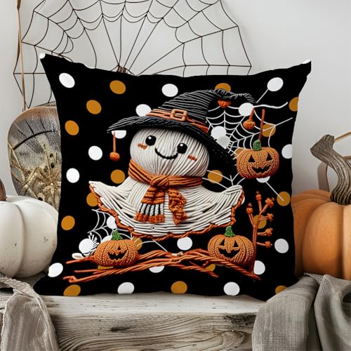 Halloween Pillow Covers Set of 2 - 18x18 Inch Double-Sided Ghost Decor