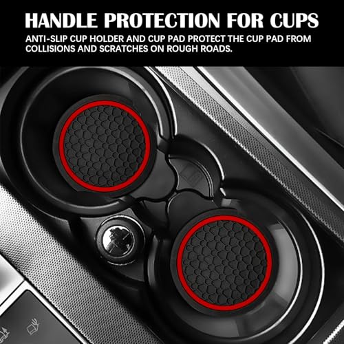 Car Cup Holder Coasters - 4 PCS Non-Slip Silicone Insert Pads (Black/Red)