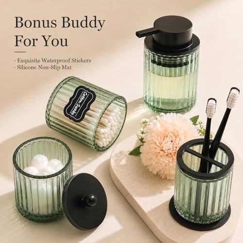 Amolliar Green Glass Toothbrush Holder with Divider - 8oz