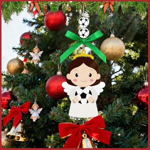 Soccer Angel Wooden Easter Ornament - Hanging Decoration for Tree