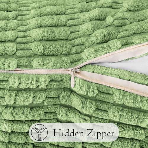 JoraLion Corduroy Lumbar Pillow Cover 12x24 Inch - Light Green Soft Cushion