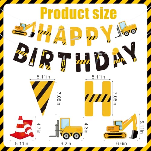 Construction Birthday Banner Set - 5pc Truck & Pennant Flags