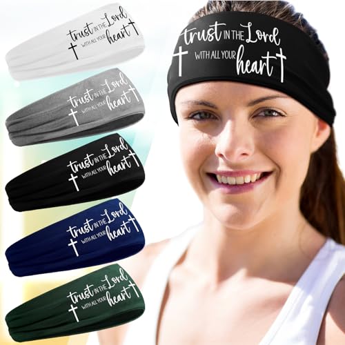 5 Pcs Christian Athletic Headbands Cross Headband for Men Women Bible Verse Workout Stretchy Sports Sweat Bands